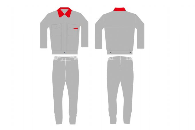 灰色配红色工作服款式设计图